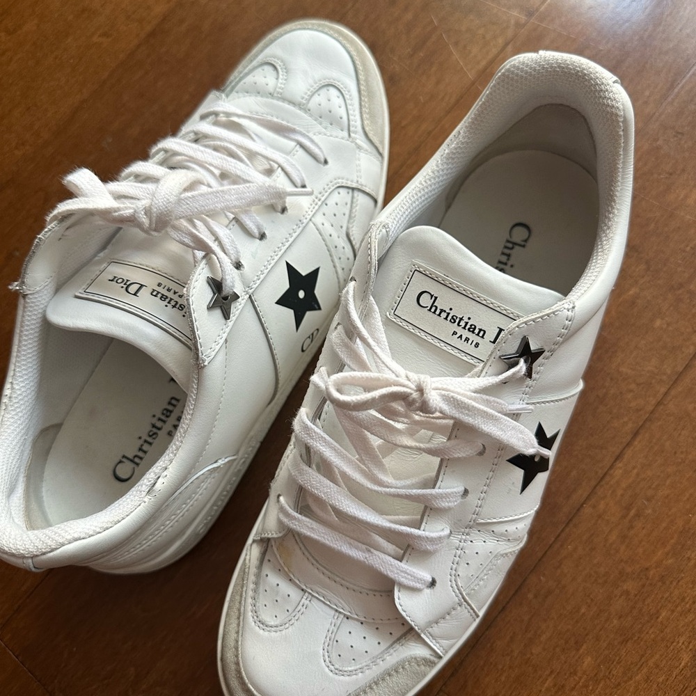 Christian Dior  White Leather Sneakers with Black Stars - Picture 2 of 4